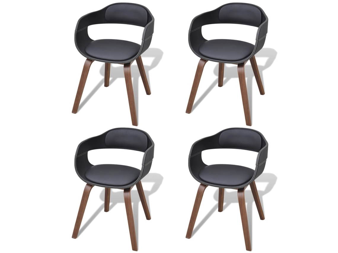Vidaxl Cadeiras Jantar 4 Pcs Madeira Curvada E Couro Artificial Preto