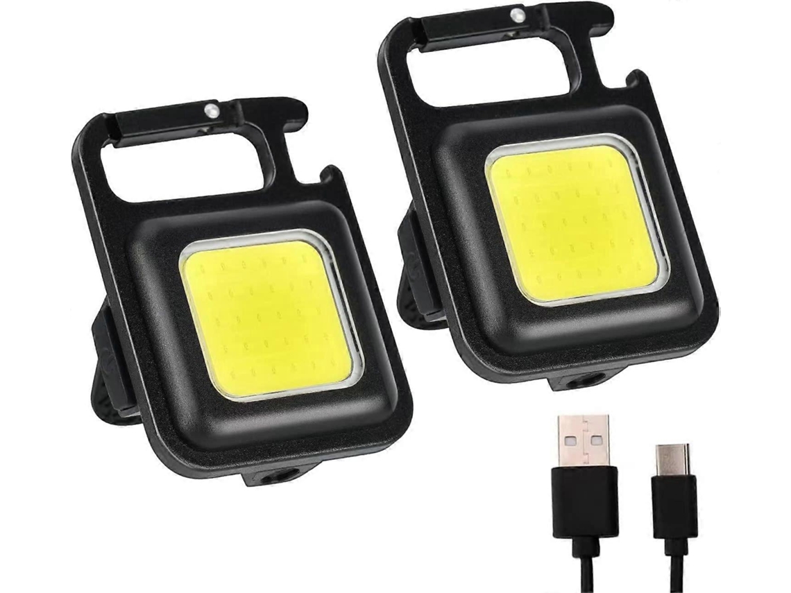 Mini Lanterna Led Cob 2-pack, Lanterna-chaveiro Recarregável Com Abridor De Garrafas E Ímã, 2 Unid.