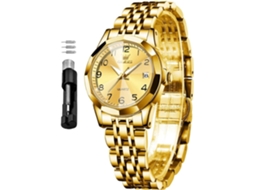 Lurelia Relógio Feminino, Movimento De Quartzo, Data/calendário, Luminoso, Detalhes Com Strass, Aço Inoxidável, Abs, Dourado