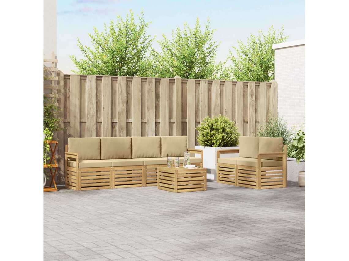 Vidaxl Conjunto De Sofás Para Exterior 7 Pcs Branco E Bege Poliéster