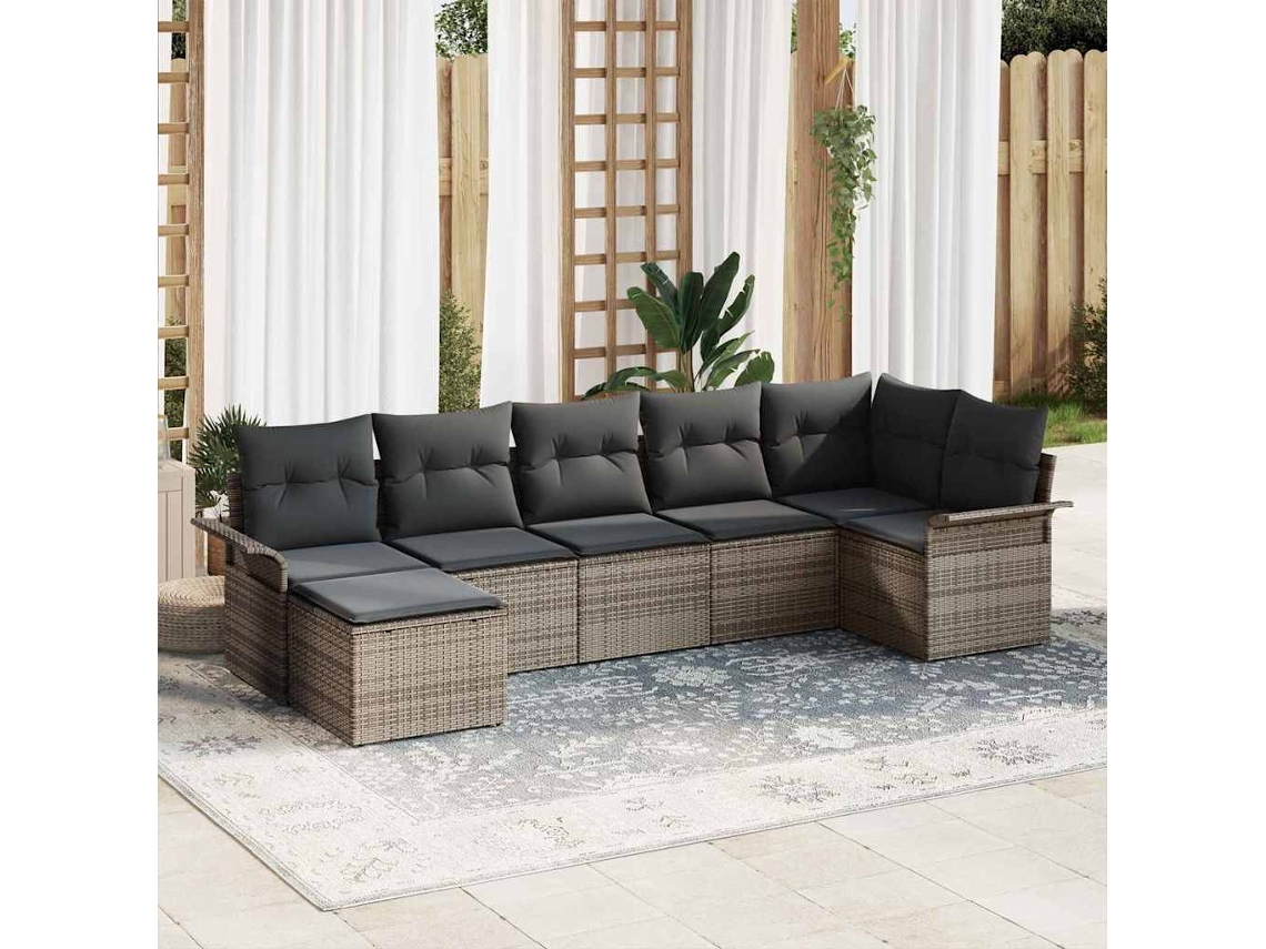 Vidaxl Conjunto De Sofá De Jardim 7 Pcs Cinzeto Rattan Sintético