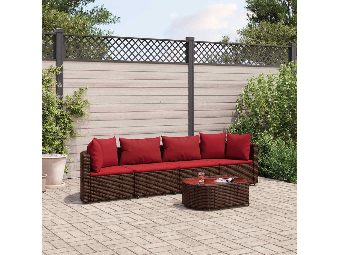 Pcs Conjunto Sofás P/ Jardim C/ Almofadões Vime Pe Castanho Dkd Home Decor