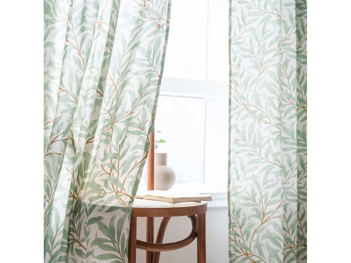 Semi-transparent Curtains With Green Plant Foliage, Rustic Style, Suitable For Living Room, Bedroom, And Balcony (132x180cm)