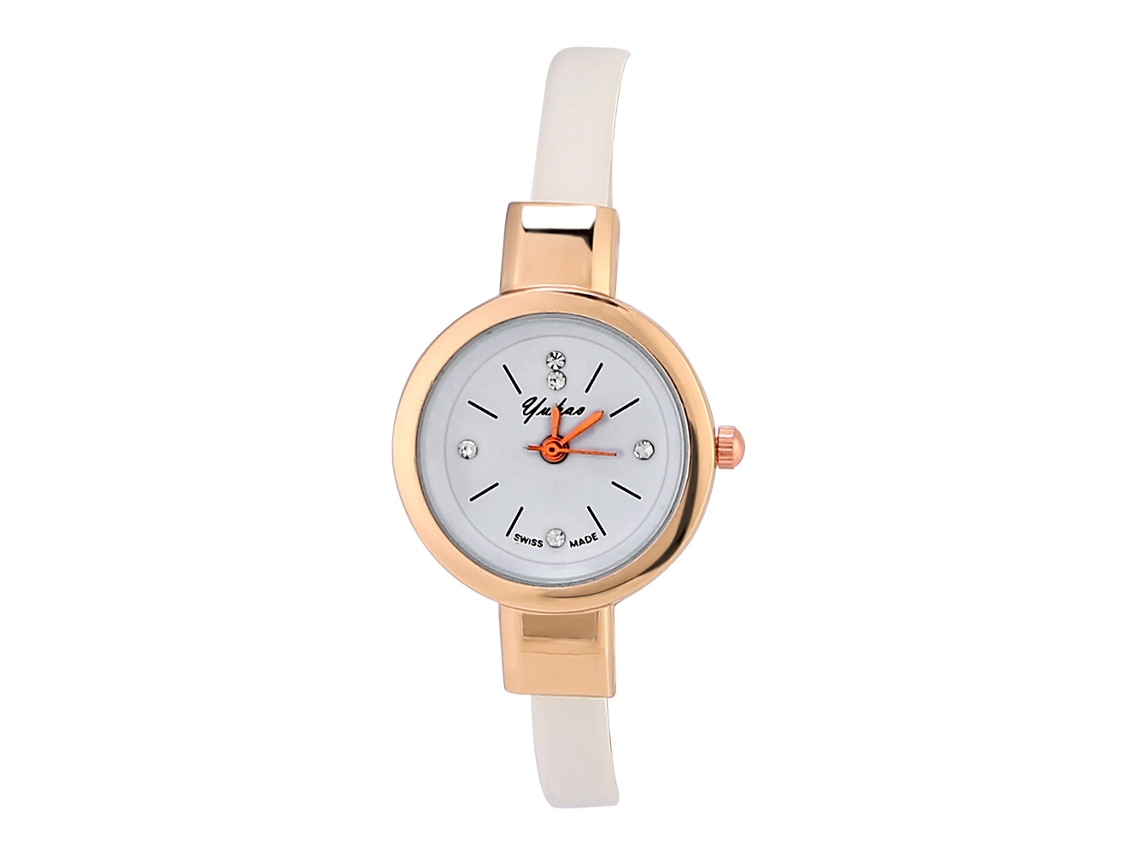 Relógio de Pulso Feminino Analógico Quartzo com Cinto Pu Pequeno Mostrador Redondo Branco