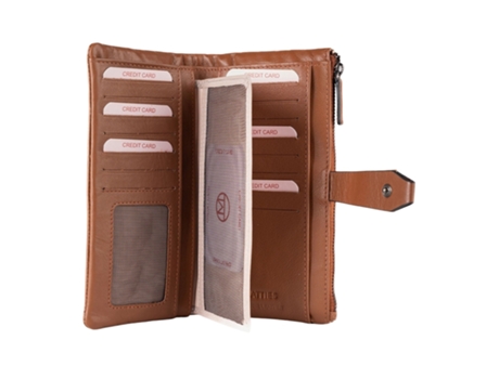 Carteira Grande Flexível Rfid Matties Curve Line Camel