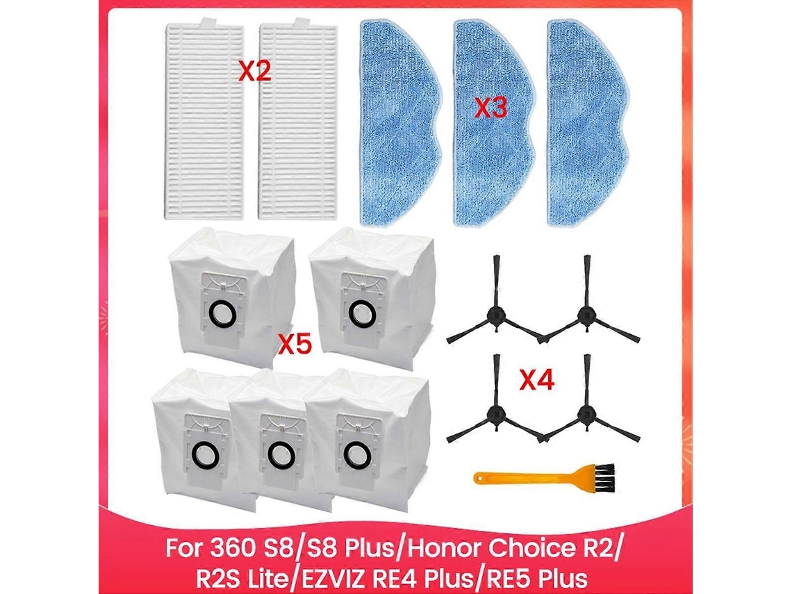 Peças De Reposição Para 360 S8/s8 Plus/ Choice R2/r2s Lite/ Re4 Plus/re5 Plus: Escova, Filtro, Saco De Pó, Pano De Limpeza B