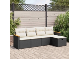 Vidaxl 5 Pcs Conjunto Sofás De Jardim Com Almofadões Vime Pe Preto