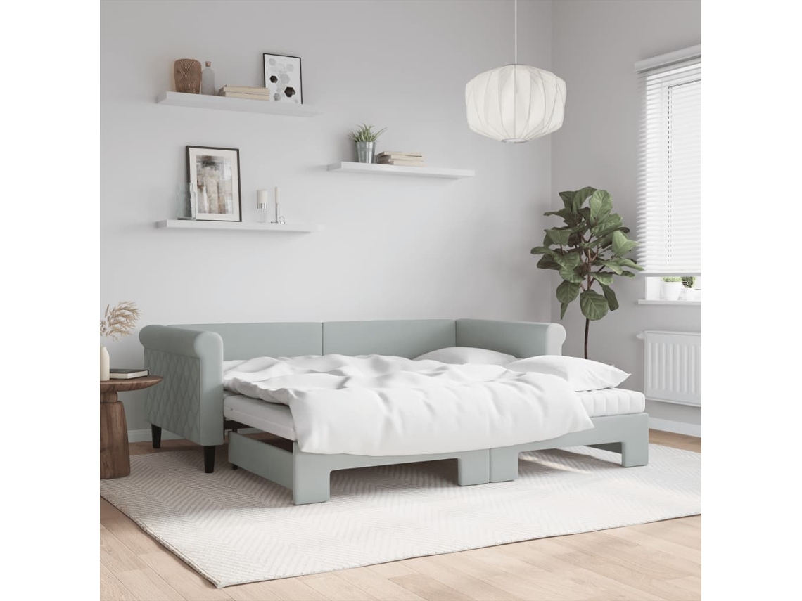 Sofá cama con cajón y colchones 90x190 cm, terciopelo gris claro