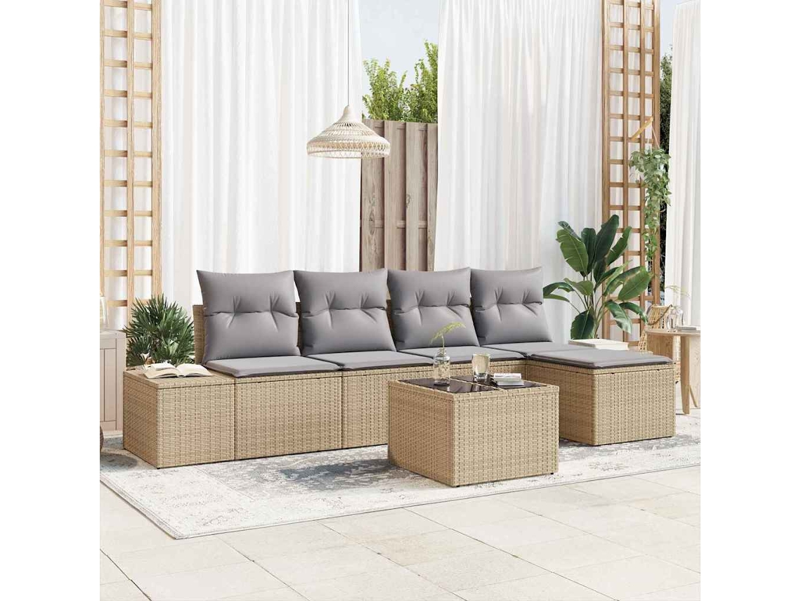 Vidaxl Conjunto De Sofá De Jardim 5 Unid. Bege E Cinza Claro Vime Pe