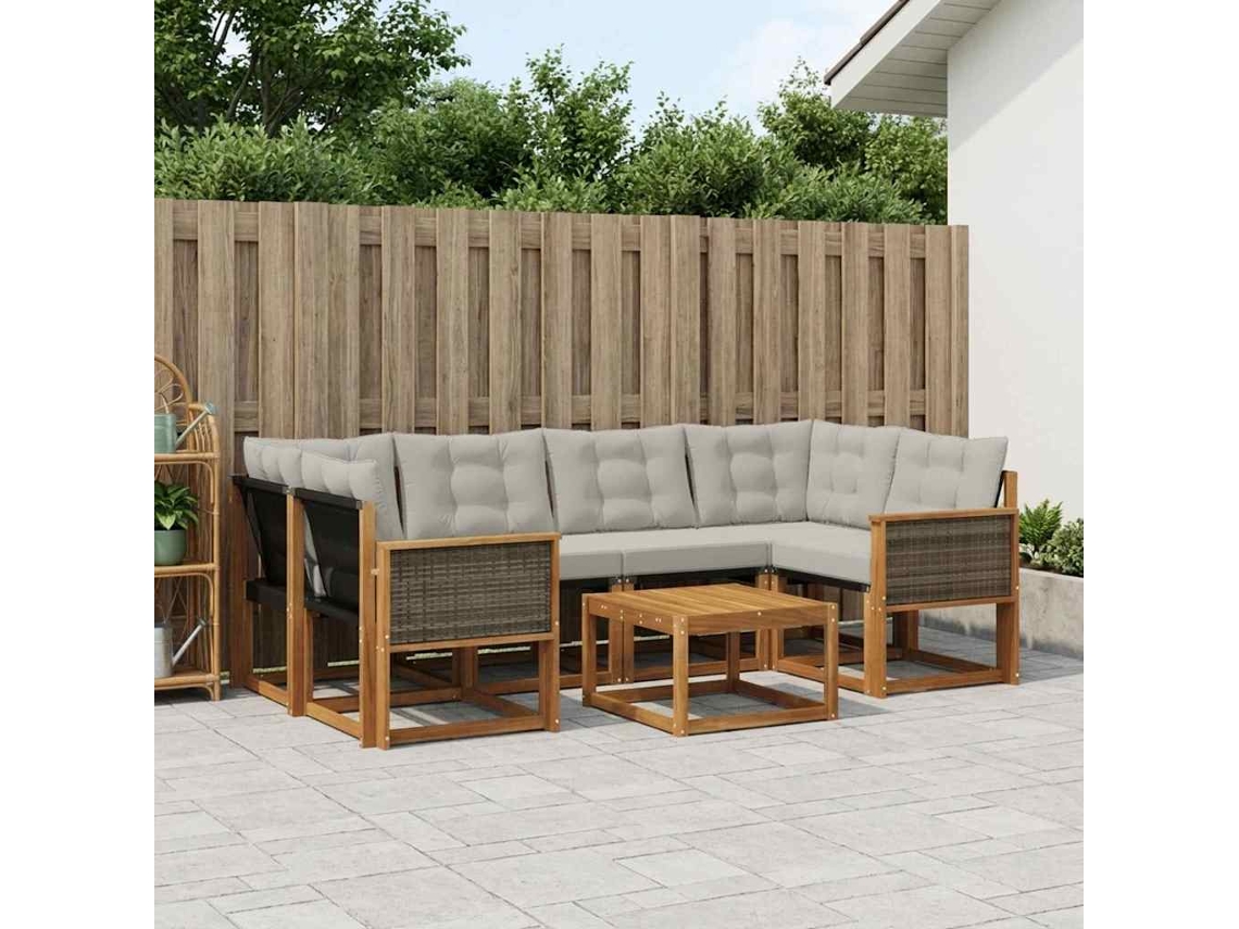 Vidaxl Conjunto De Sofás Para Exterior 7 Pcs Natural E Cinzento-claro