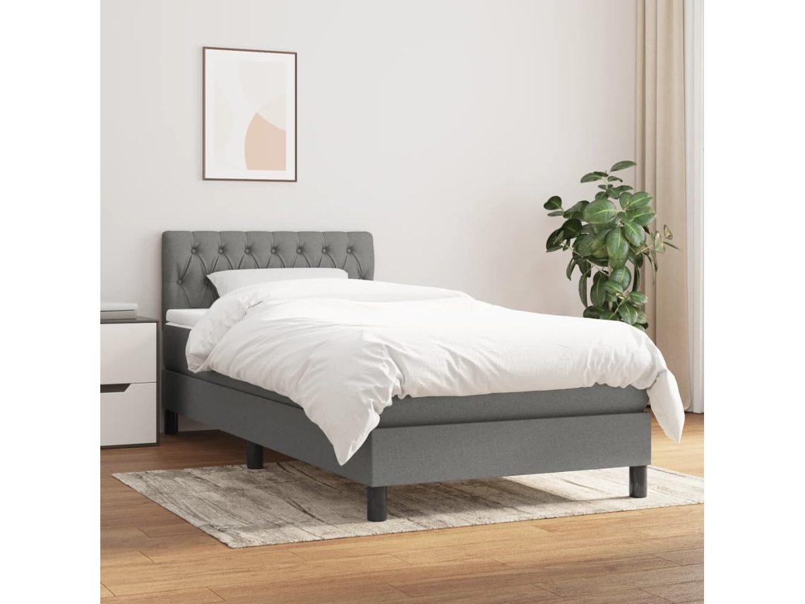 Cama Com Molas/colchão 100x200 Cm Tecido Cinza-escuro