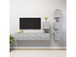 Vidaxl 6 Pcs Conjunto De Móveis De Tv Contraplacado Cinzento Cimento
