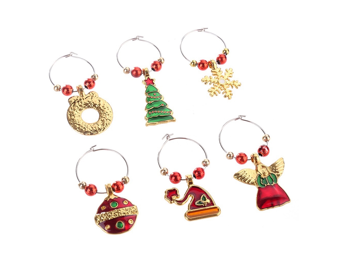 Laxiscreed - Conjunto De 6 Anéis De Copo Com Pingentes De Vidro Para Natal E Decoração De Mesa