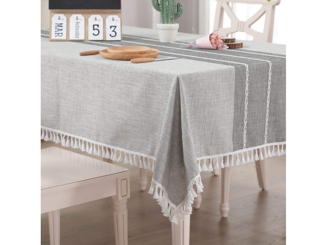 Lurelia Toalha De Mesa Retangular Algodão Linho Cinza 140x180cm Lavável Antirrugas Borlas Macio