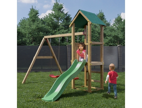 Torre com escorregador baloiço duplo parque infantil de jardim em madeira Lucas