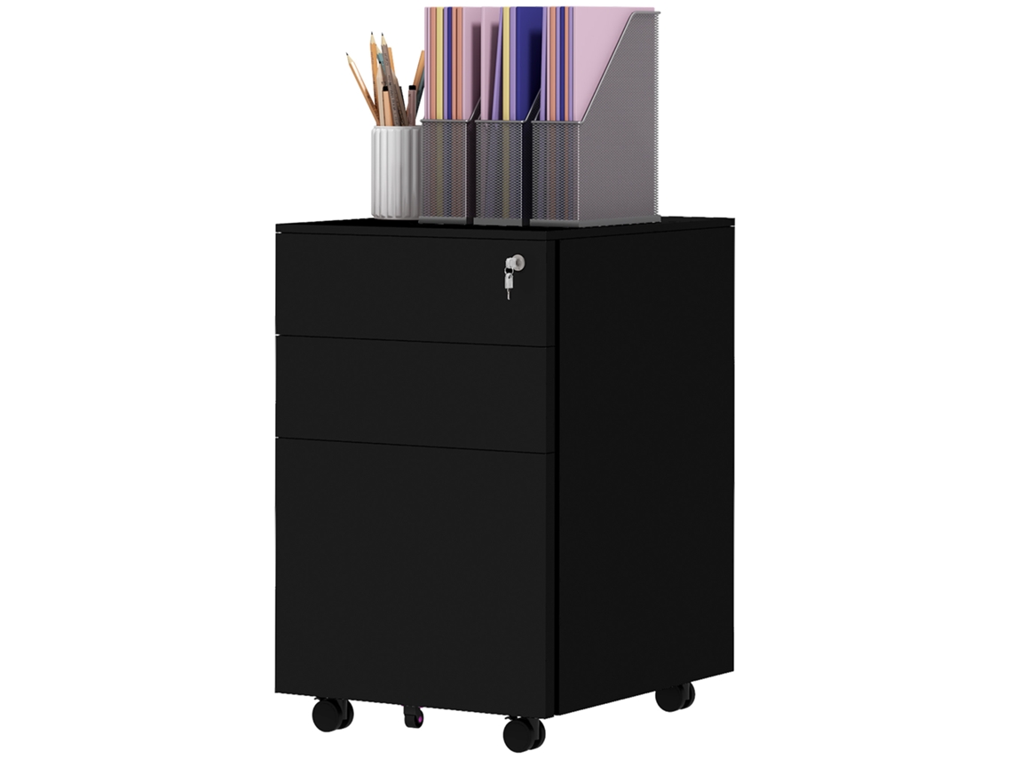 3 Gavetas E Trancáveis Rolante - Armário Móvel Preto 37x43,5x60 Centímetros