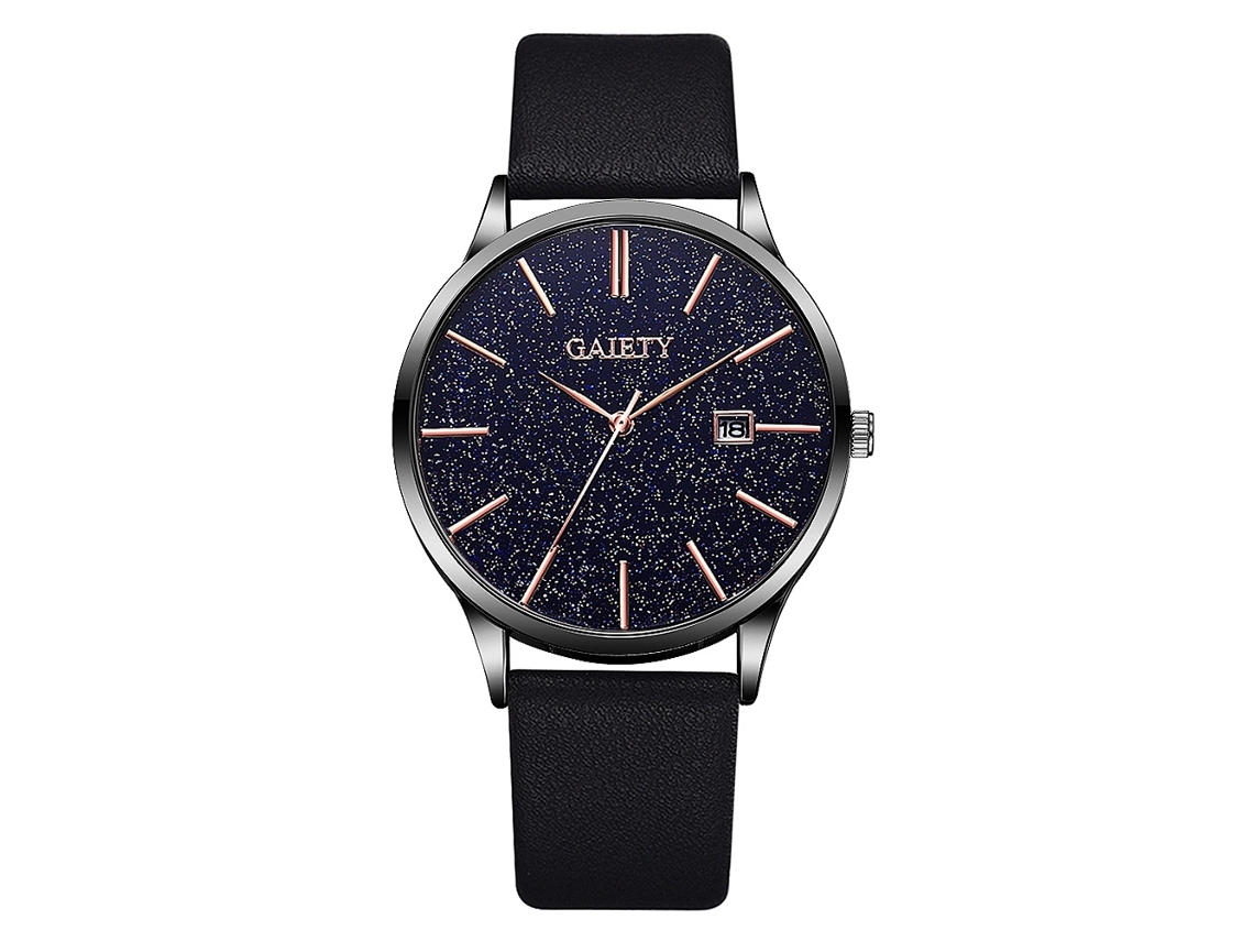 Relógio de Quartzo Masculino Céu Estrelado com Pulseira de Couro Pu Fashion Simples