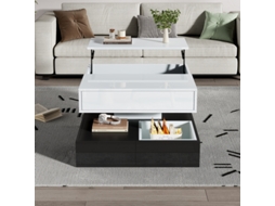 Mesa de Centro LYYTUNG com Prato Giratório 360°, 3 Gavetas, Acabamento Brilhante e Geometria Moderna (70x70x40cm)