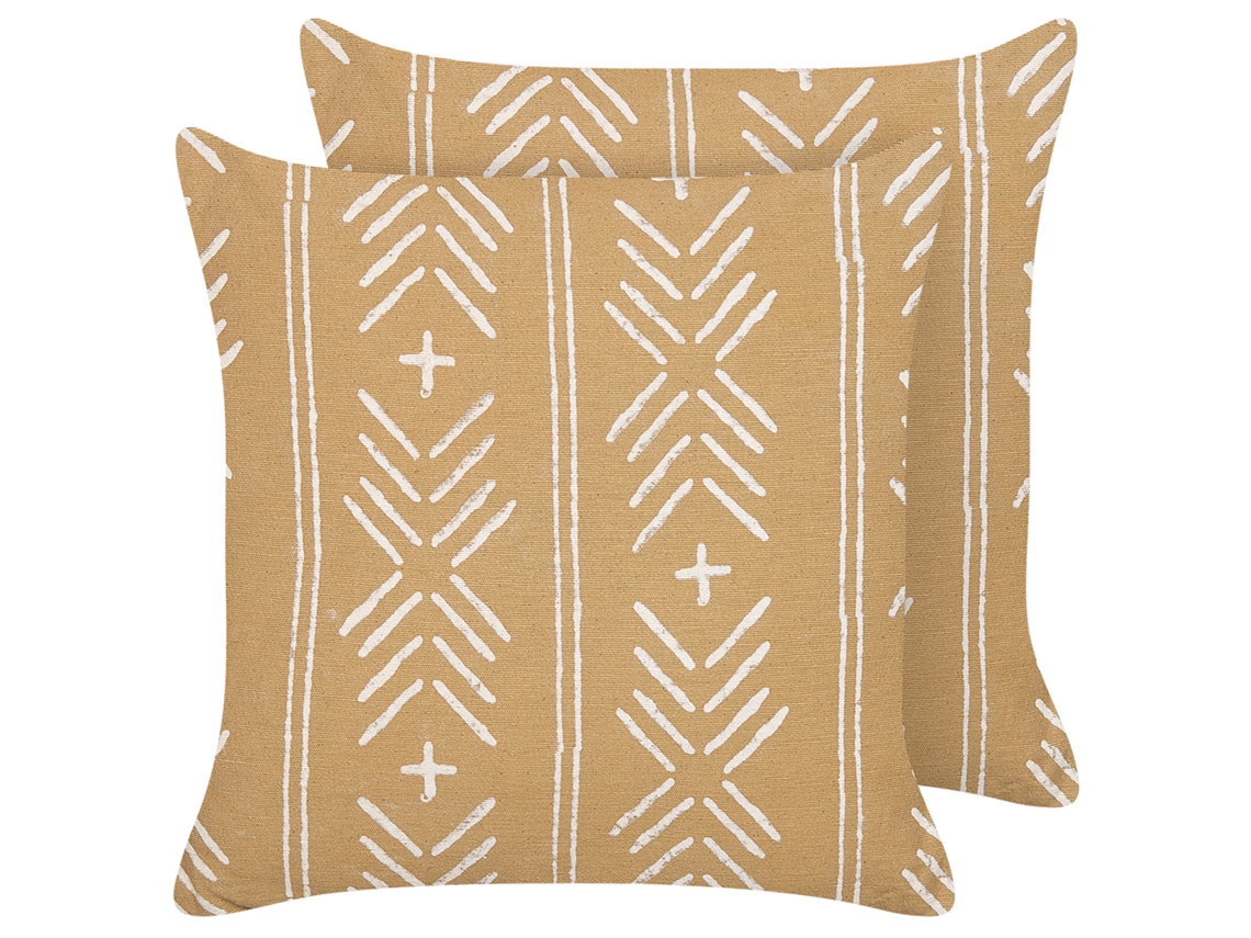 Conjunto De 2 Almofadas Decorativas Beliani Banyan De Algodão Creme 45x45x10