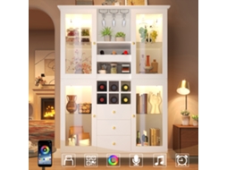 Adega climatizada LED app 180cm suporte taças garrafas preto branco VELTRIX