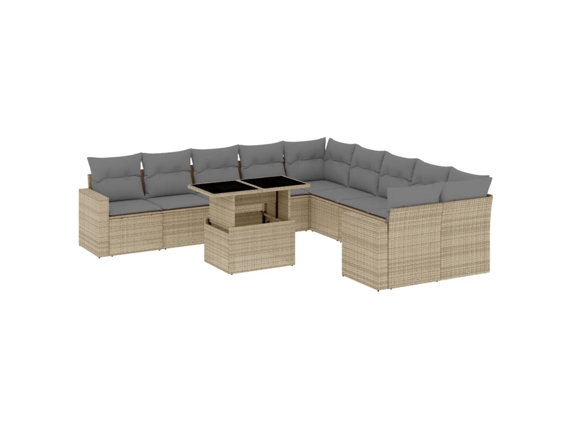 Conjunto de 11 Sofás de Jardim com Almofadões Vime Pe Bege MAISON EXCLUSIVE