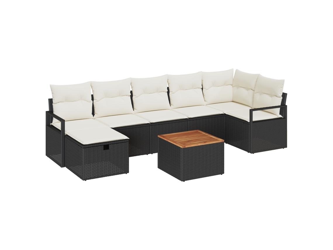 Conjunto 8 Sofá De Jardim Vidaxl Preto Vime Pe (287 X 122 X 85 Cm)