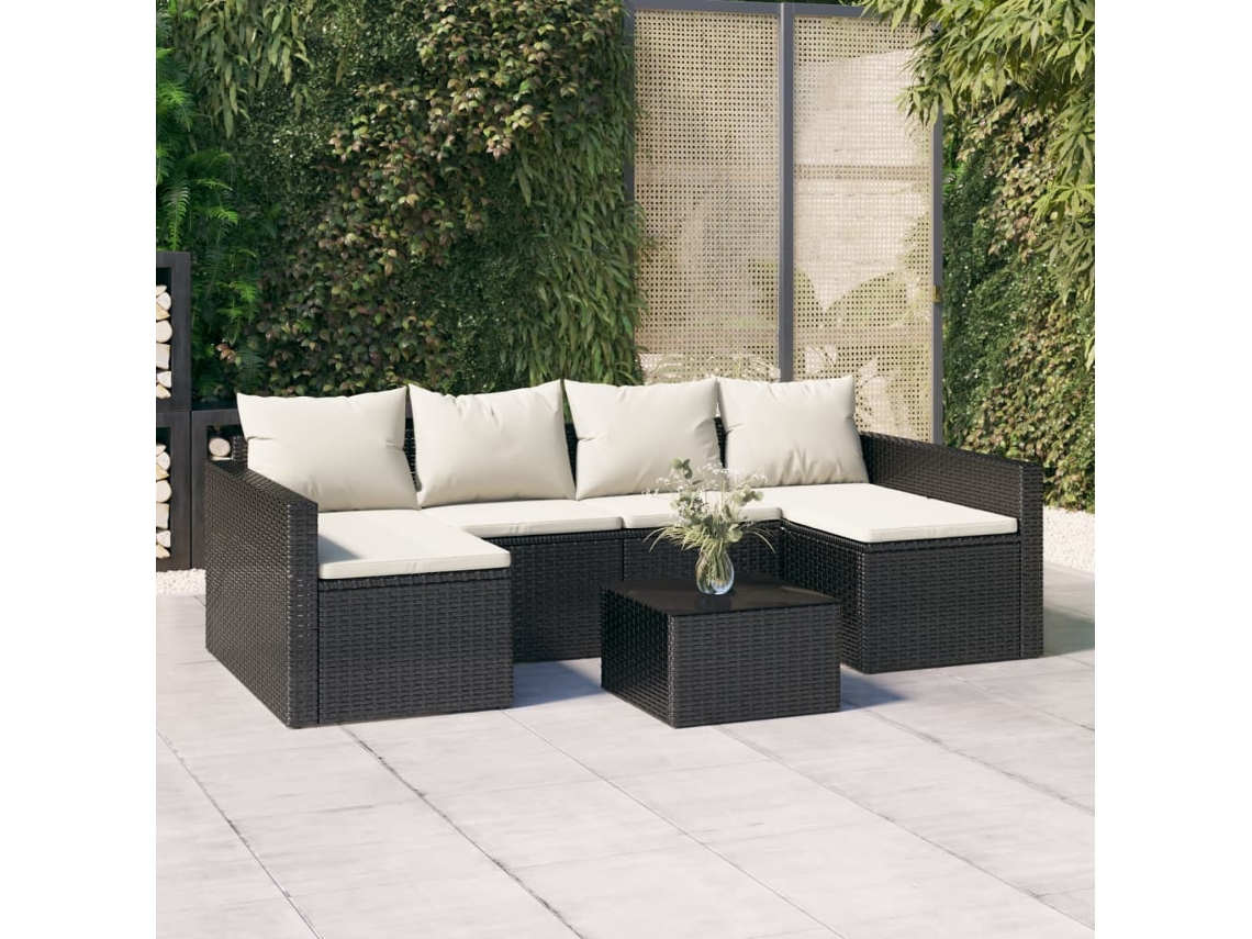 Vidaxl 2 Pcs Conjunto Lounge De Jardim C/ Almofadões Vime Pe Preto