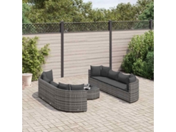 Vidaxl 9 Pcs Conjunto Sofás P/ Jardim Com Almofadões Vime Pe Cinzento