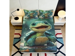 Conjunto de Cama com Estampa 3d Tartaruga F Microfibra Fronha 200x25cm
