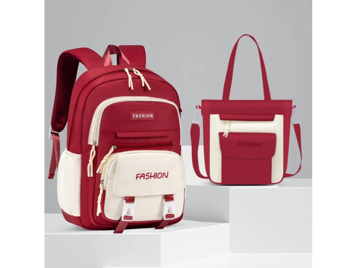Mochila Escolar Impermeável Com Compartimento Para Computador Portátil 15,6 Polegadas, Grande Capacidade Vermelho Elysve