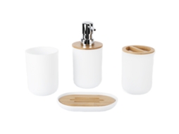 Conjunto de Acessórios de Banho 4 peças bambu à prova d'água com copo escova dentes saboneteiro