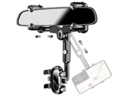 Suporte Para Celular Veicular (preto) Para Espelho Retrovisor, Ajustável, Retrátil, Com Rotação De 360° E Suporte De Navegação Para Smartphones De 4 A
