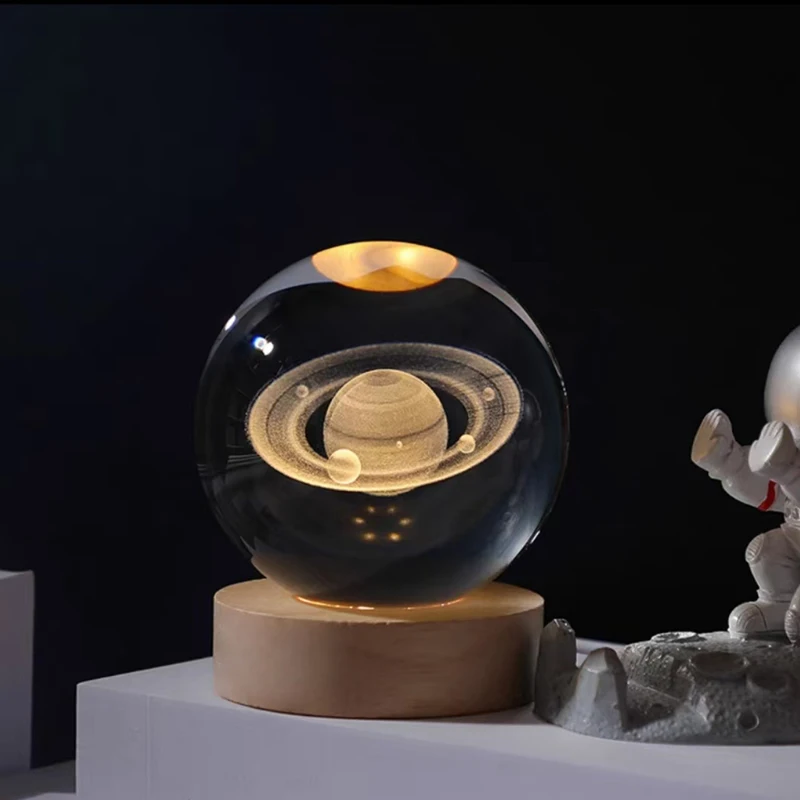Bola de Cristal de 8 Cm com Gravação a Laser 3d, Série Astronômica MDUG (estilo 2 com Base de Led)