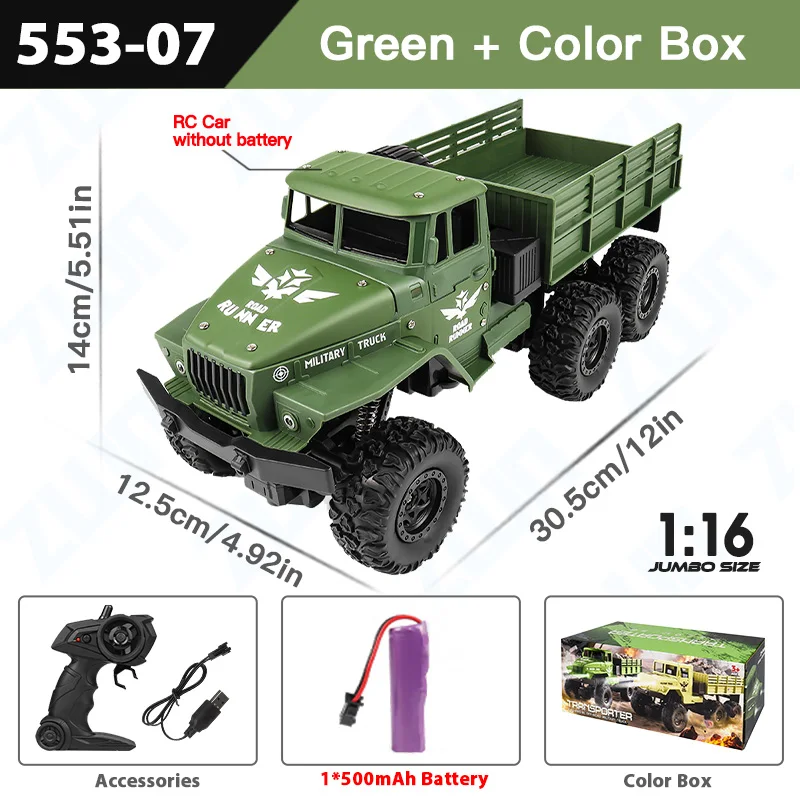 (verde) 1:16, 2.4g, Caminhão De Controle Remoto De Seis Rodas Em Liga De Alumínio Com Luzes, Brinquedo Para Exterior