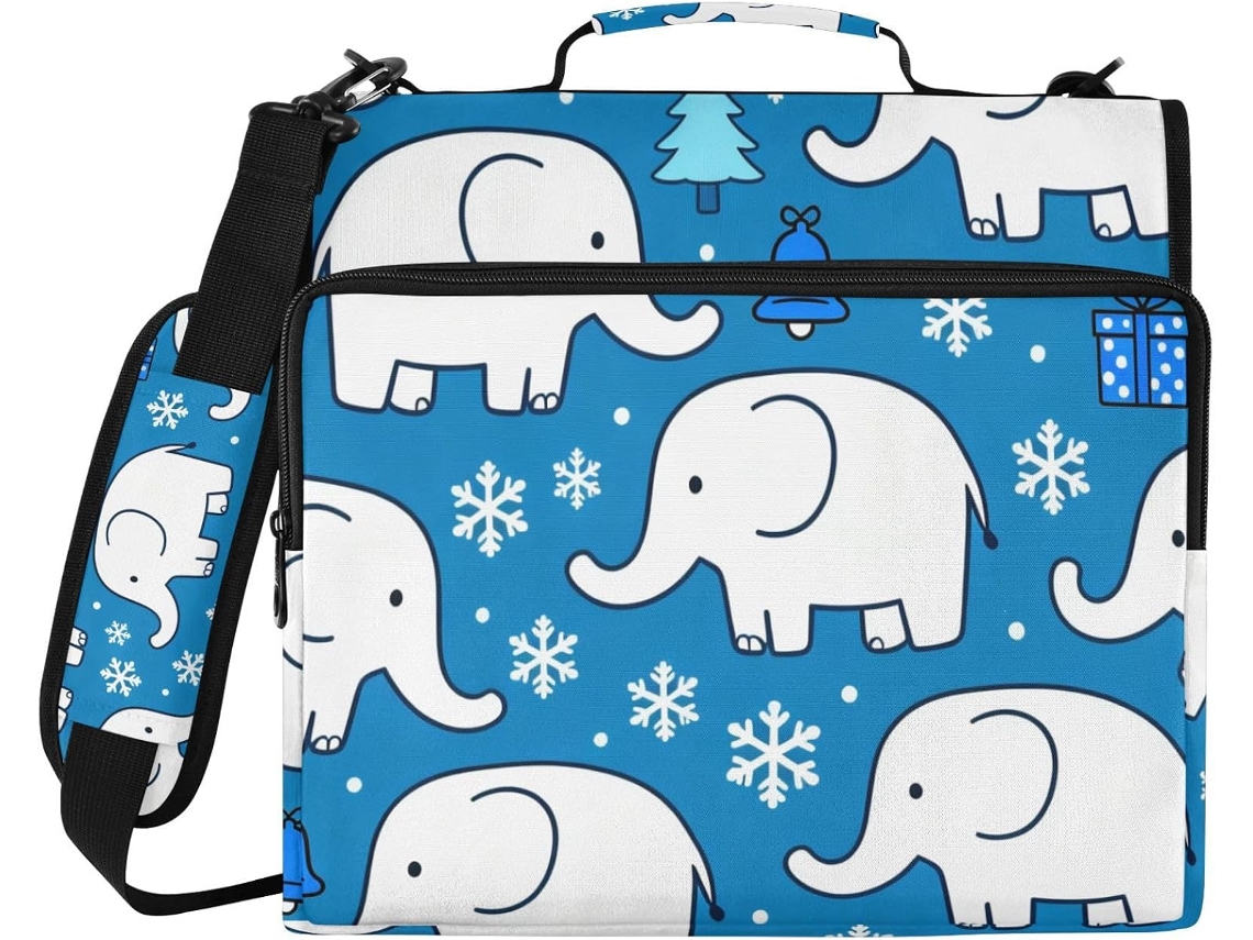 Pasta Organizadora De 3 Argolas Com Alça Em Formato Elefante Branco E Floco Neve, Fácil De Transportar, Ideal