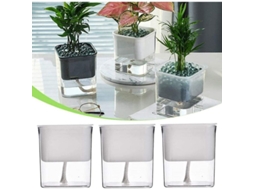 Conjunto de 3 vasos de plástico autoirrigáveis com fio de algodão absorvente para uso interno e externo (3 x brancos)