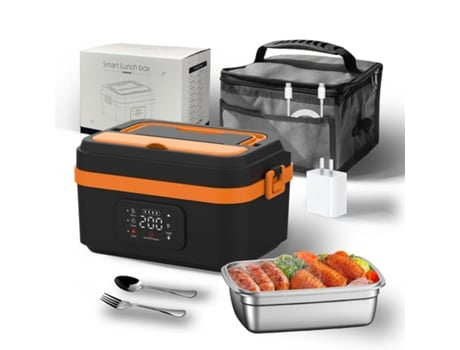 Lancheira Elétrica Recarregável Em Aço Inoxidável 304 Com Função De Aquecimento Temporizado Gertiz (preto E Laranja)