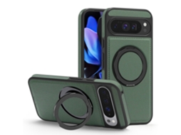 Capa Para Telemóvel Com Suporte Magnético E Textura De Couro Para Google Pixel 11 (verde)