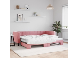 Sofá Cama De Solteiro Gavetão Lovely Home Madeira Veludo Rosa (80x200)