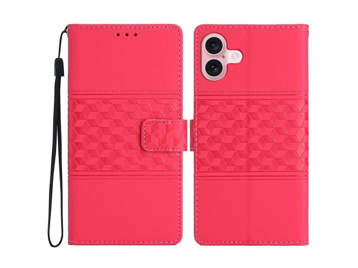 Capa De Couro Com Padrão Losango Para Iphone 16 Plus Com Flip Horizontal