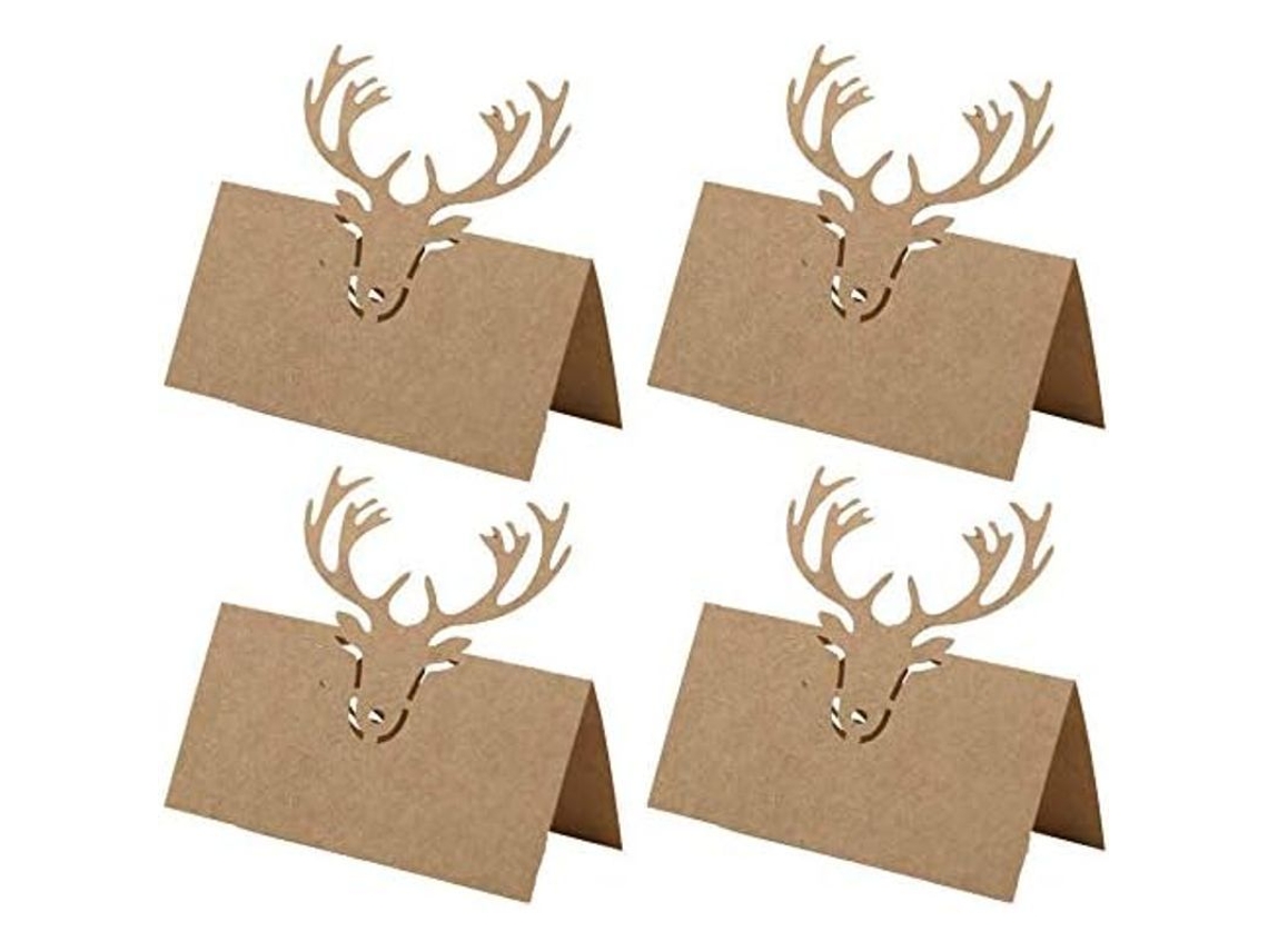 Cartões de Localização de Cartolina Kraft com Design de Antlers para Natal, Casamentos e Festas 100 Unidades S/MARCA