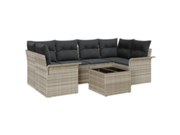Conjunto 7 De Sofá De Jardim Com E Almofadas Vidaxl Cinzento-claro Rattan
