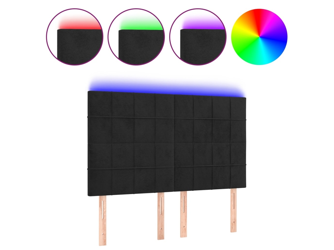 Led Headboard, Led Headboards Vidaxl Preto Veludo (144 X 5 X 118/128 Cm)