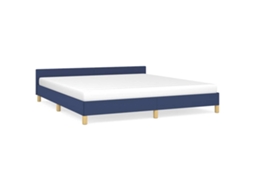 Estrutura de Cama com Cabeceira Tecido Azul 160x200 cm MAISON EXCLUSIVE
