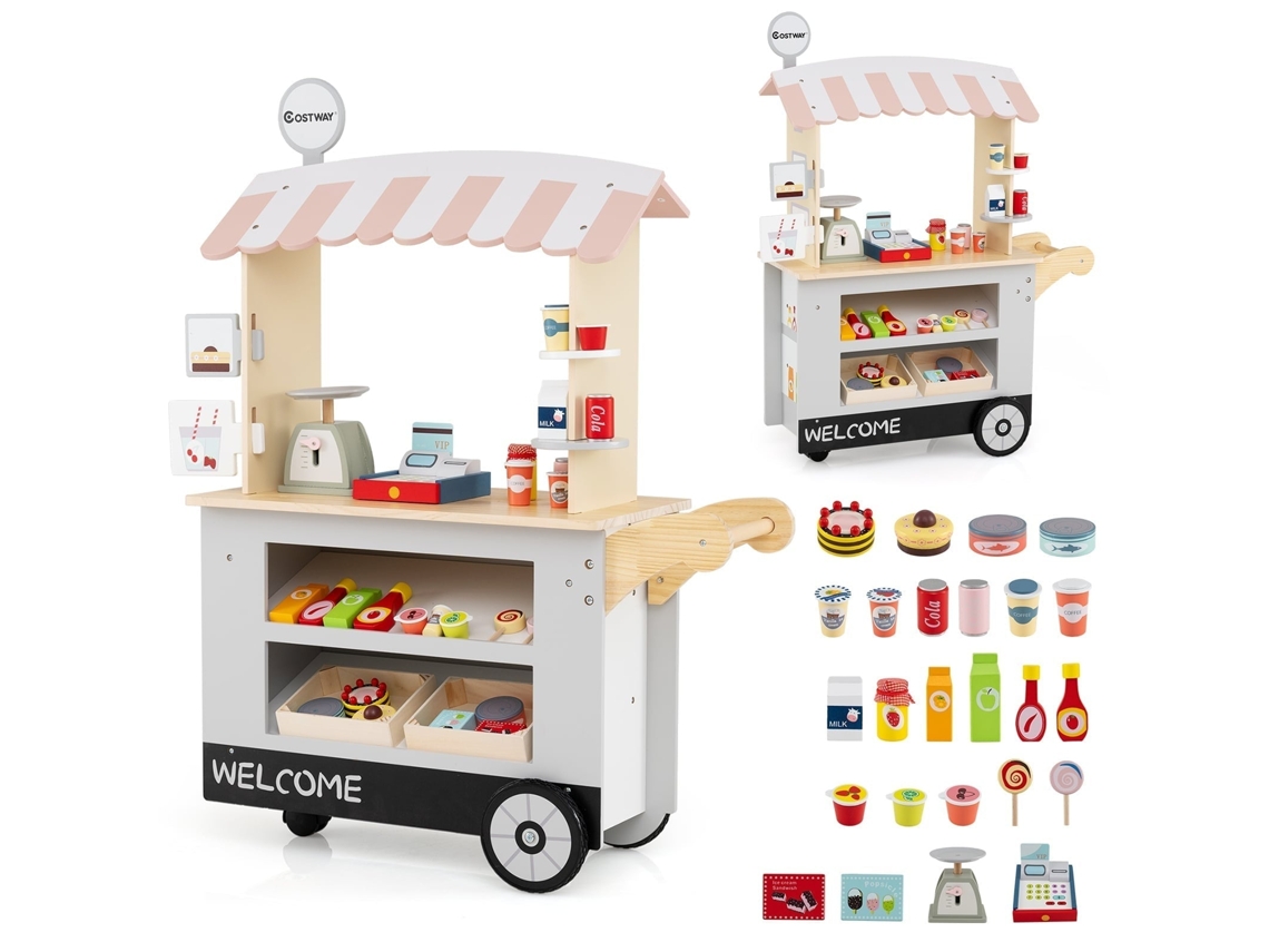 Food Truck de Madeira Infantil com 30 Acessórios, 3+ Anos