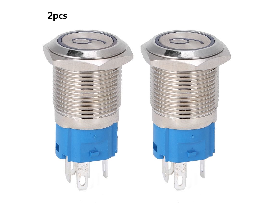2 Botões De Push 16mm Cabeça Plana Auto-resetável Com Luz '6' '9' 220vac Branco