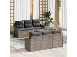 Vidaxl Conjunto De Sofá De Jardim 7 Pcs Cinzeto Vime Pe