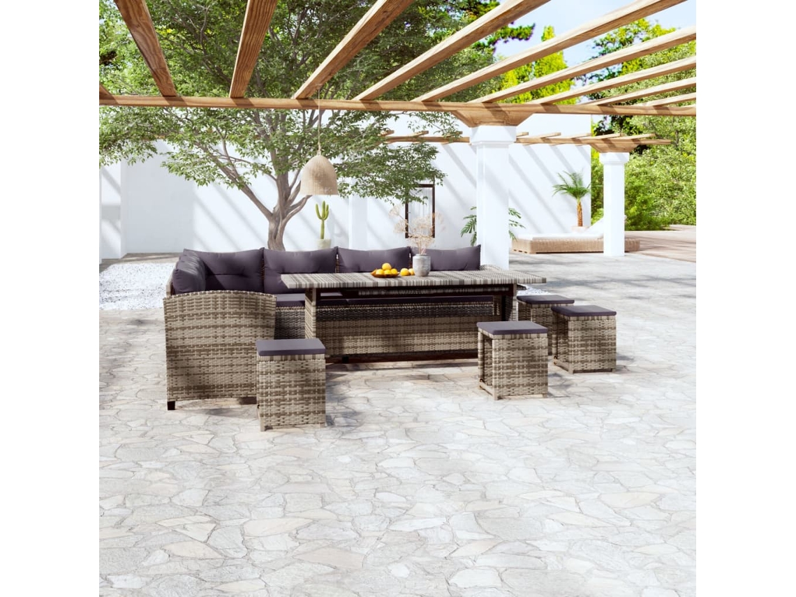 Vidaxl 6 Pcs Conjunto Lounge De Jardim C/ Almofadões Vime Pe Cinzento