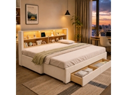 Cama Estofada Veludo Bege 90x200 Cm