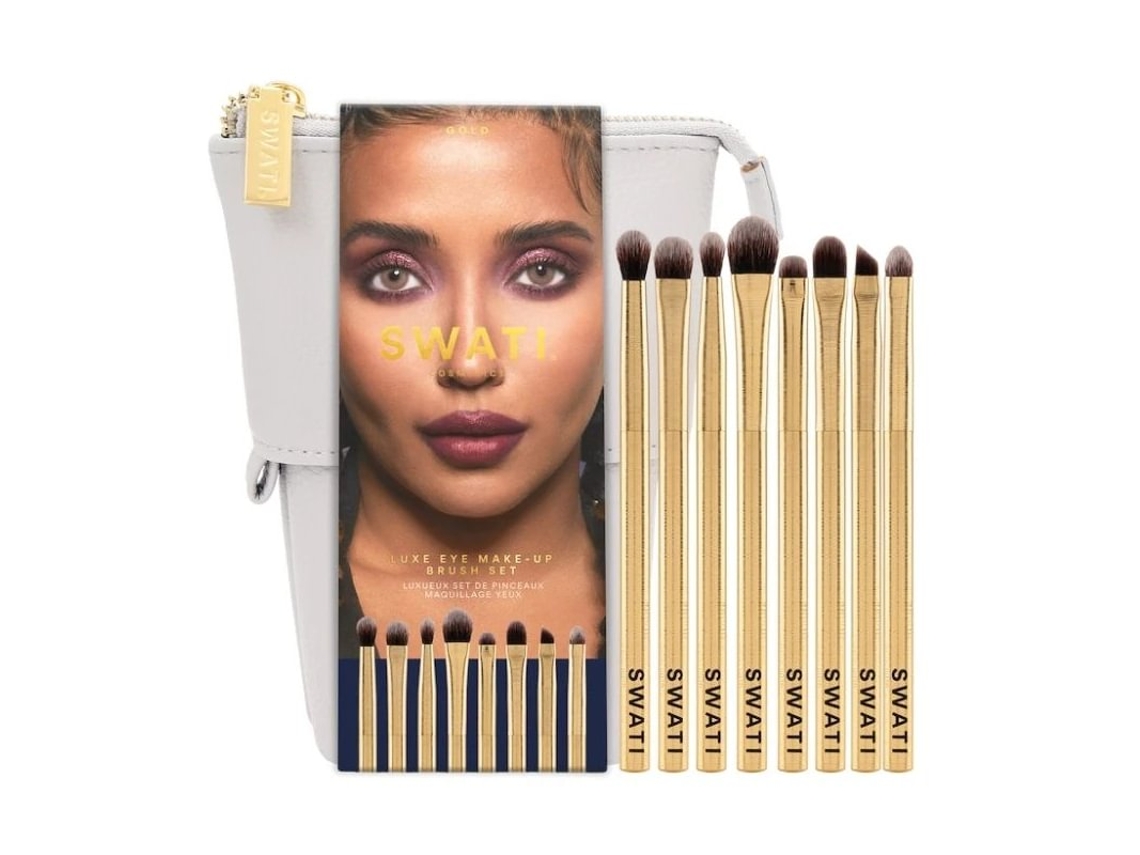 Conjunto de pincéis de maquiagem para olhos Swati Luxe dourado 8 unidades